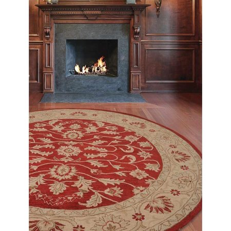 GLITZY RUGS 8 x 8 ft. Hand Tufted Wool Oriental Round Area RugRed & Gold UBSK00531T2612B8
